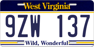 WV license plate 9ZW137