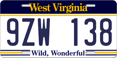 WV license plate 9ZW138