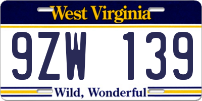 WV license plate 9ZW139