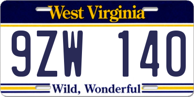 WV license plate 9ZW140