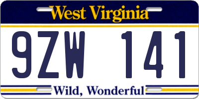 WV license plate 9ZW141