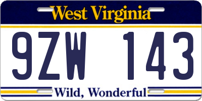 WV license plate 9ZW143