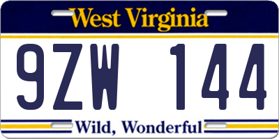 WV license plate 9ZW144