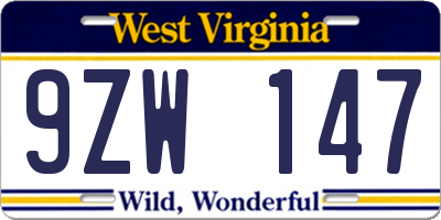 WV license plate 9ZW147
