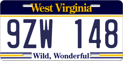 WV license plate 9ZW148