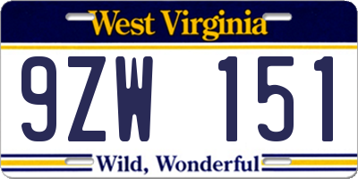 WV license plate 9ZW151