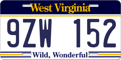 WV license plate 9ZW152
