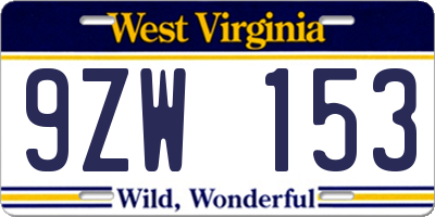 WV license plate 9ZW153