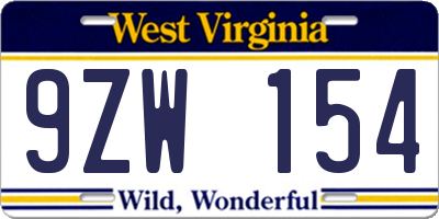 WV license plate 9ZW154
