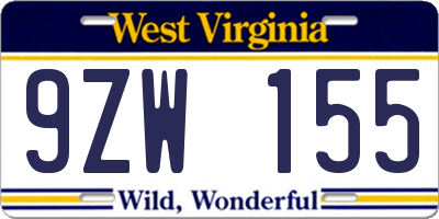 WV license plate 9ZW155