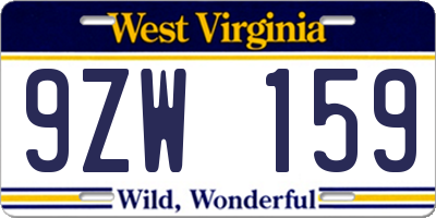 WV license plate 9ZW159