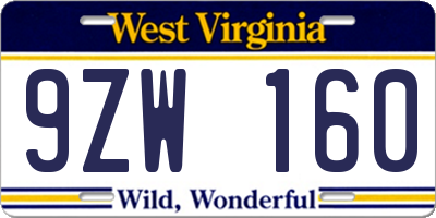 WV license plate 9ZW160