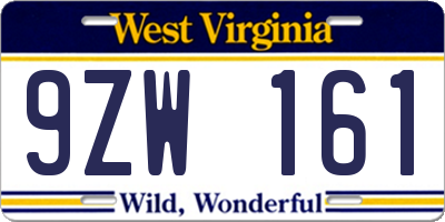 WV license plate 9ZW161