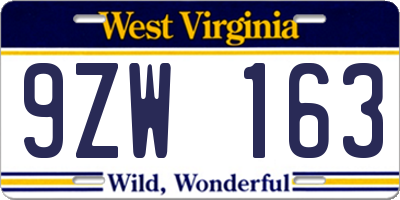 WV license plate 9ZW163
