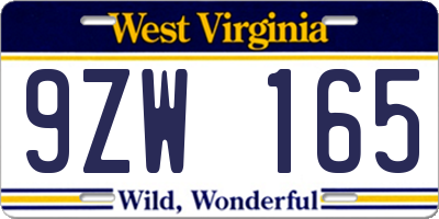 WV license plate 9ZW165