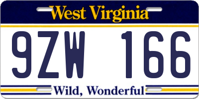 WV license plate 9ZW166