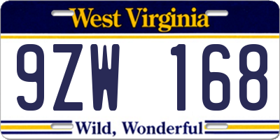 WV license plate 9ZW168