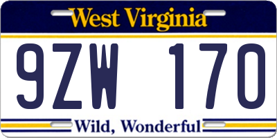 WV license plate 9ZW170