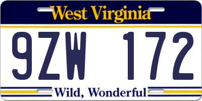WV license plate 9ZW172