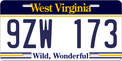 WV license plate 9ZW173