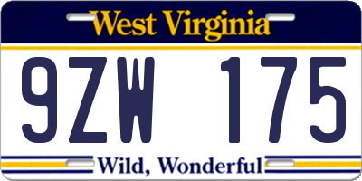 WV license plate 9ZW175