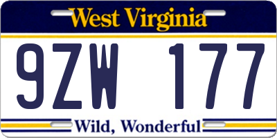 WV license plate 9ZW177