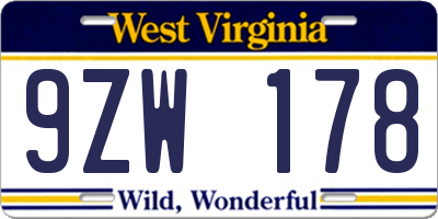 WV license plate 9ZW178
