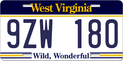 WV license plate 9ZW180