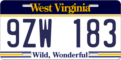 WV license plate 9ZW183
