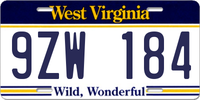 WV license plate 9ZW184