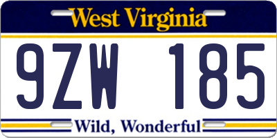 WV license plate 9ZW185