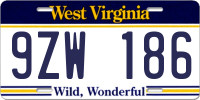 WV license plate 9ZW186