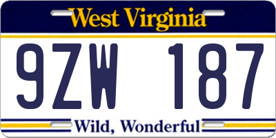 WV license plate 9ZW187