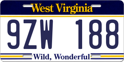 WV license plate 9ZW188