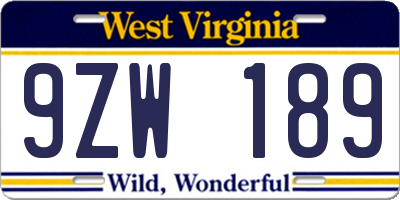 WV license plate 9ZW189