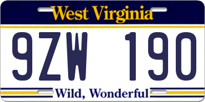 WV license plate 9ZW190