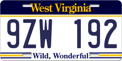 WV license plate 9ZW192