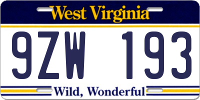WV license plate 9ZW193