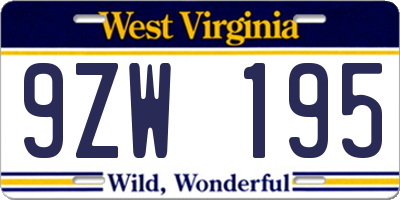 WV license plate 9ZW195