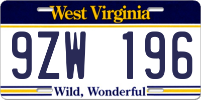 WV license plate 9ZW196