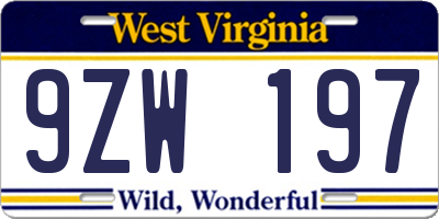 WV license plate 9ZW197