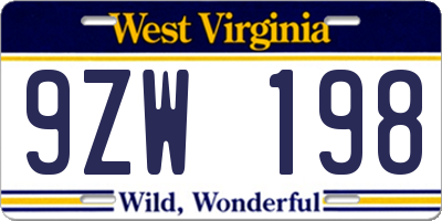 WV license plate 9ZW198