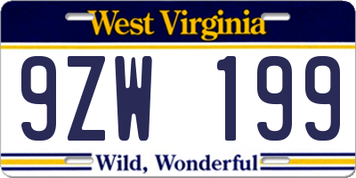 WV license plate 9ZW199