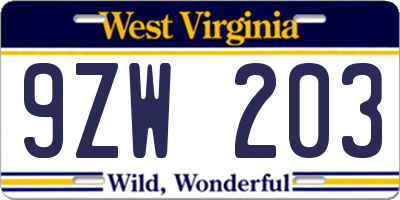 WV license plate 9ZW203