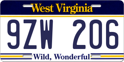 WV license plate 9ZW206