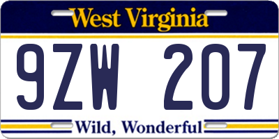 WV license plate 9ZW207