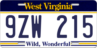WV license plate 9ZW215