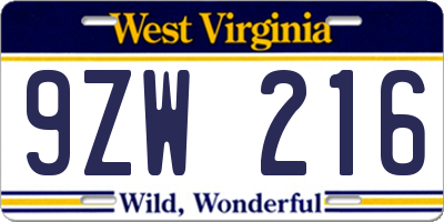 WV license plate 9ZW216