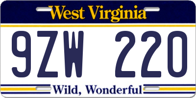WV license plate 9ZW220