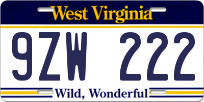 WV license plate 9ZW222